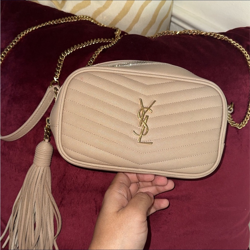 YSL medium camera bag,authentic and a nude color that just goes with everything.
